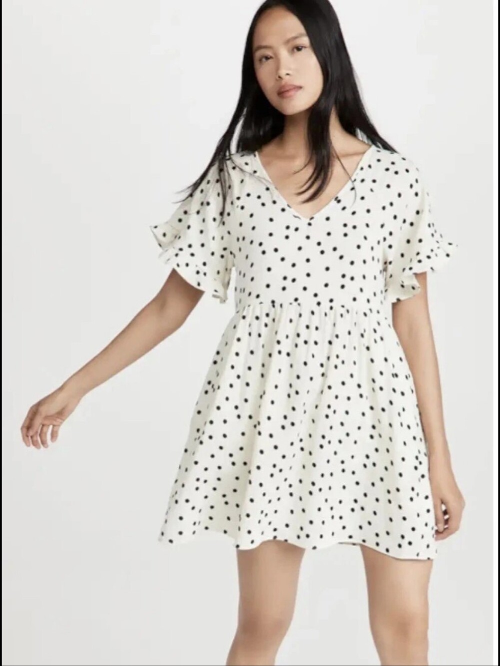 Madewell Lightspun Ruffle-Sleeve Babydoll Dress Polka Dot Toss Women’s Sz M Euc